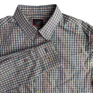 Untuckit Mens Button Up Shirt L Slim Fit Checkered Blue Red Casual Long Sleeve